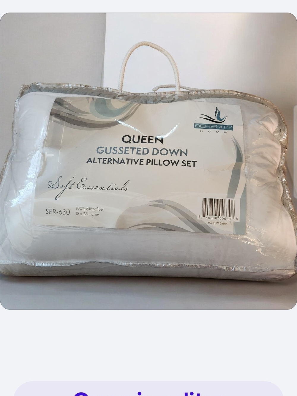 Serenity White Queen Gusseted Down Alternative Pillow Set● NO OFFERS 》 READ BELO